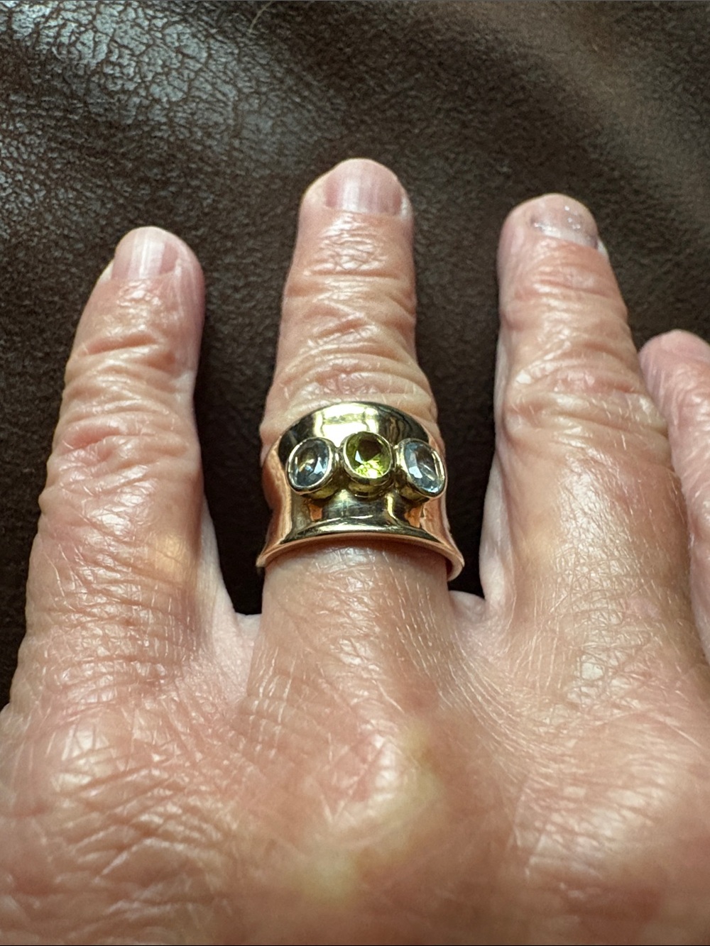 Ring, Custom Made 10kt Ring
Only 1 Ever Made
3 GENUINE Oval Stones
BlueGreenBlue